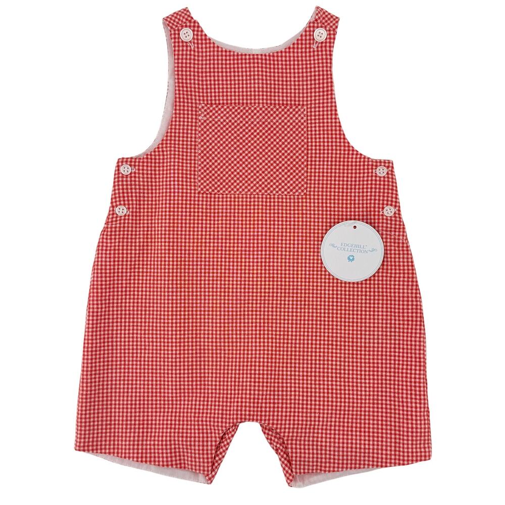 Edgehill Collection Red Gingham Jon Jon Shortall Romper Baby Boys Sz 9M